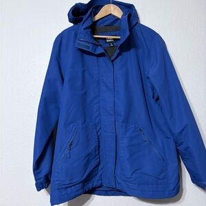 Woman’s Lands' End Outrigger Cobalt Blue, Gray Fleece Lined Raincoat, Jacket. XL